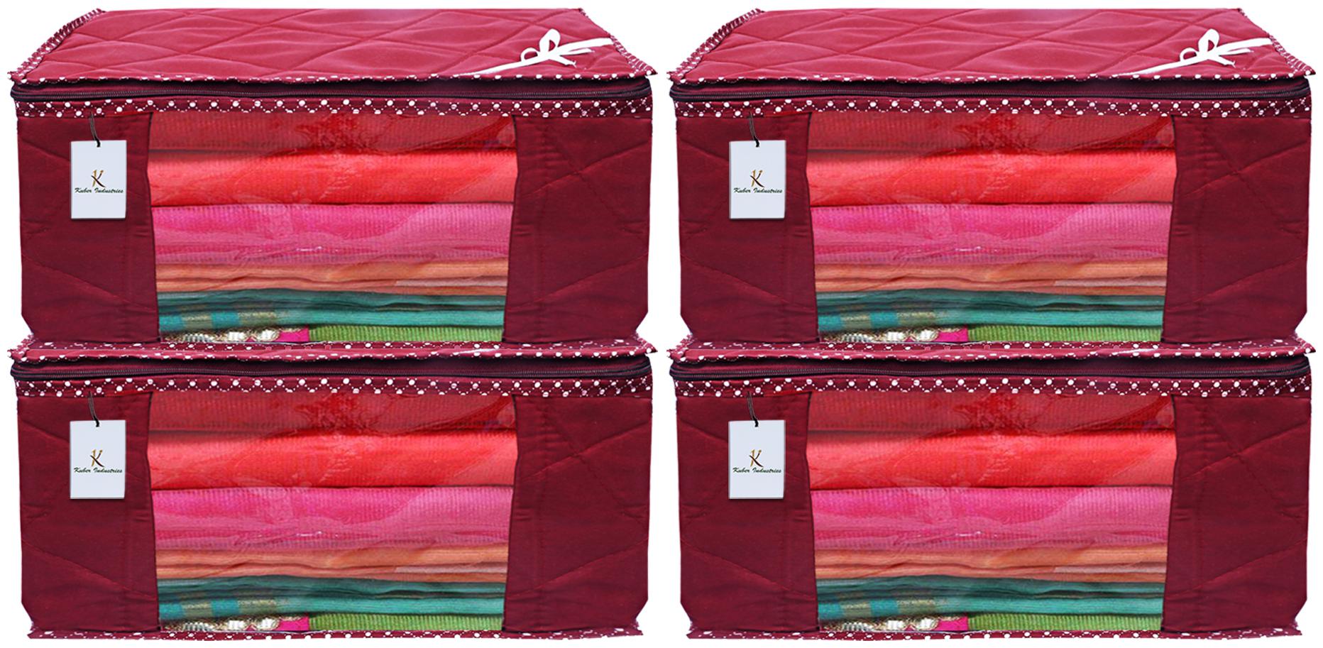 

Kuber Industries 3 Layered Quilted 4 Pieces Cotton Saree Cover Set (Maroon) - CTHH13737