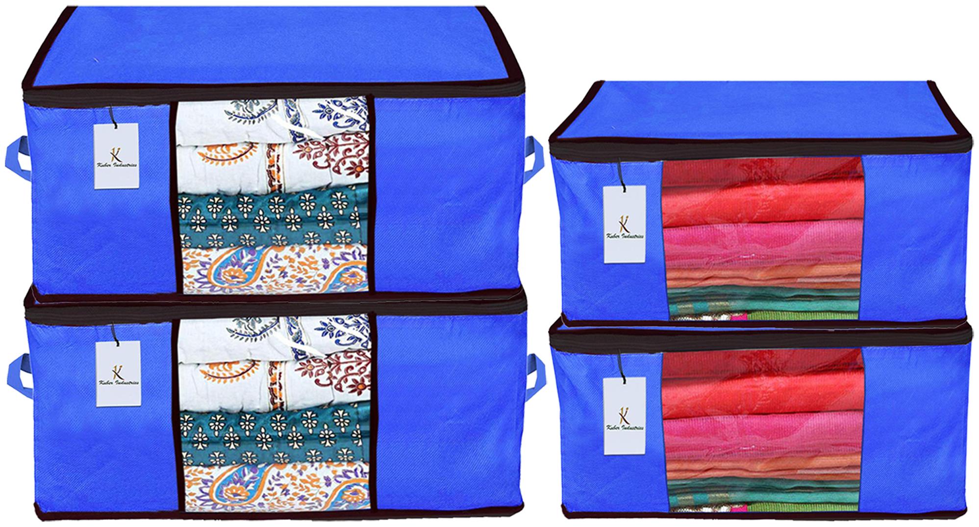 

Kuber Industries Non Woven 2 pcs Saree Cover And 2 pcs Underbed Storage Bag Cloth Organizer For Storage Blanket Cover Combo Set (Royal Blue) - CTHH17869