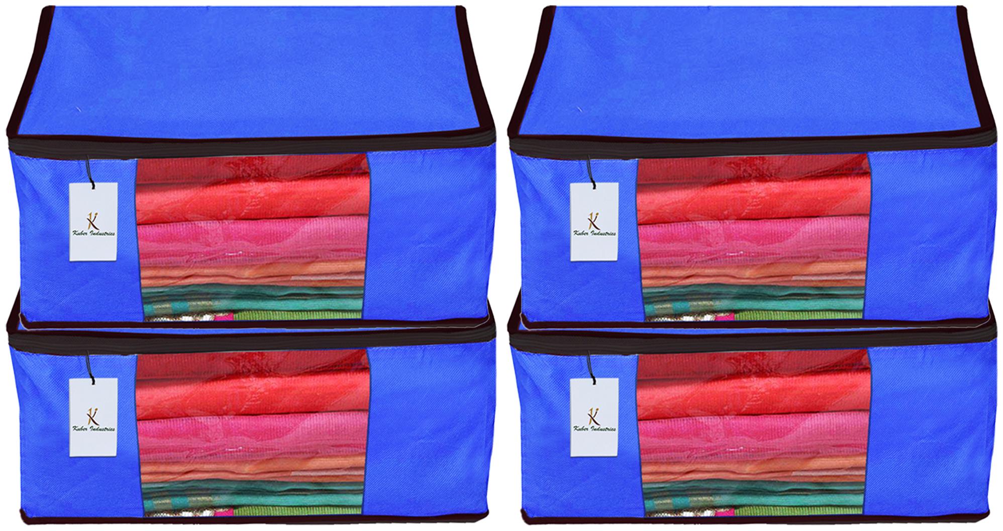 

Kuber Industries 4 Piece Non Woven Fabric Saree Cover Set with Transparent Window Extra Large Royal Blue CTHH14174