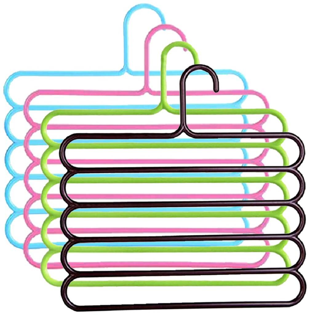 

Kuber Industries 4 pcs Multi-Purpose 5 Layer Pants Clothes Hanger Wardrobe Storage Organizer(Multi) - CTHH14053