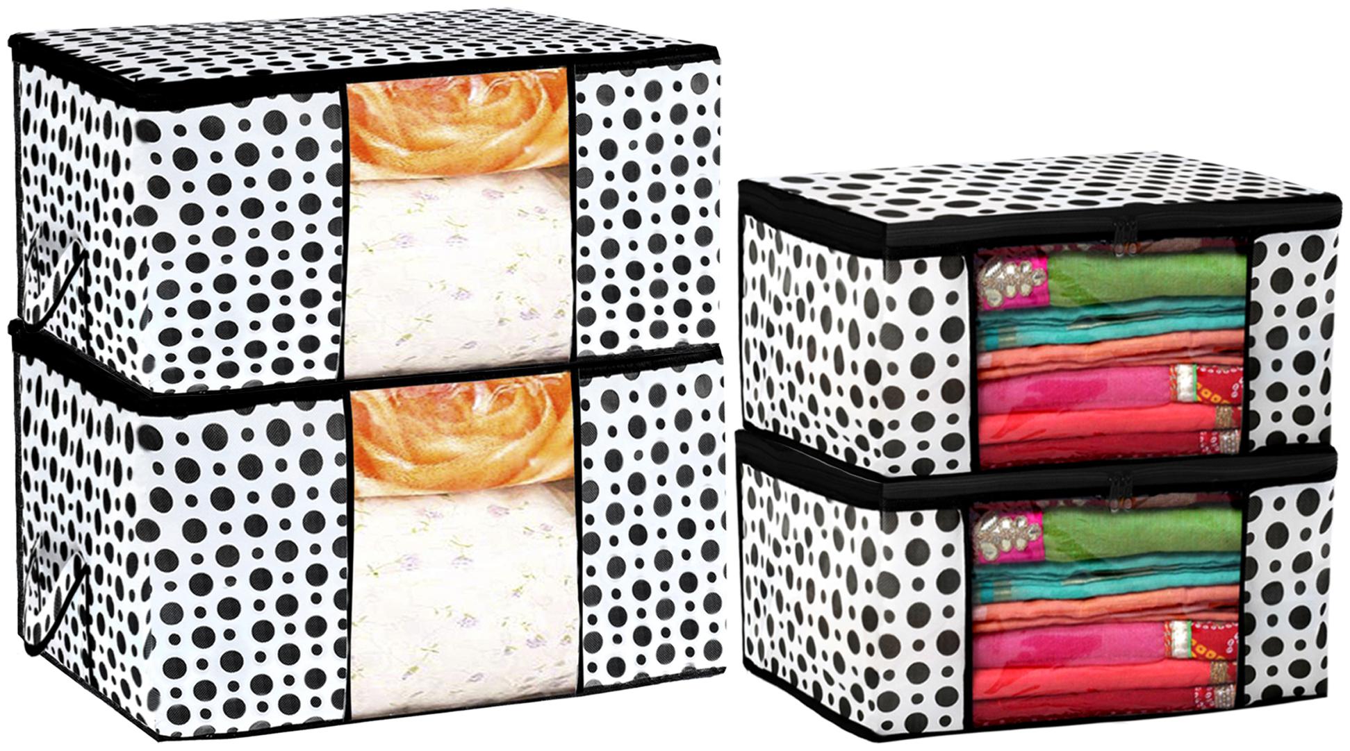 

Kuber Industries Polka Dots Design 2 pc Non Woven Saree Cover And 2 pcs Underbed Storage Bag Storage Organiser Blanket Cover (Black White) - CTHH17502