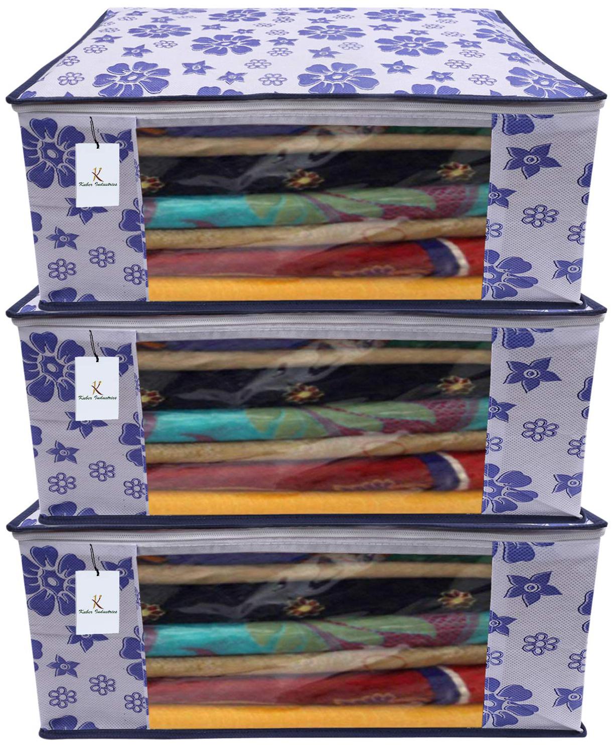 

Kuber Industries 3 pc Non Woven Saree Cover Set Royal Blue Large Size CTHH11730