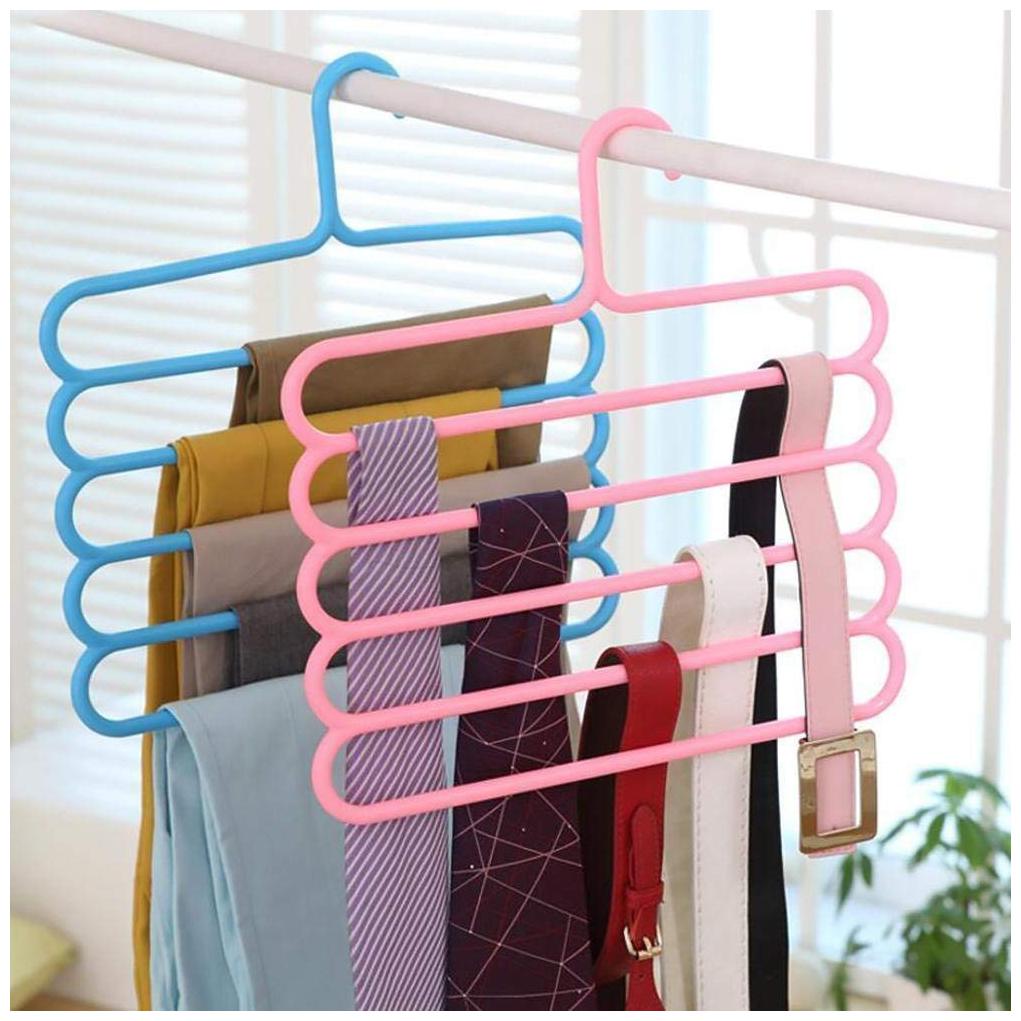 

Kuber Industries 2 pcs Multi-Purpose 5 Layer Pants Clothes Hanger Wardrobe Storage Organizer(Multi) - CTHH14043