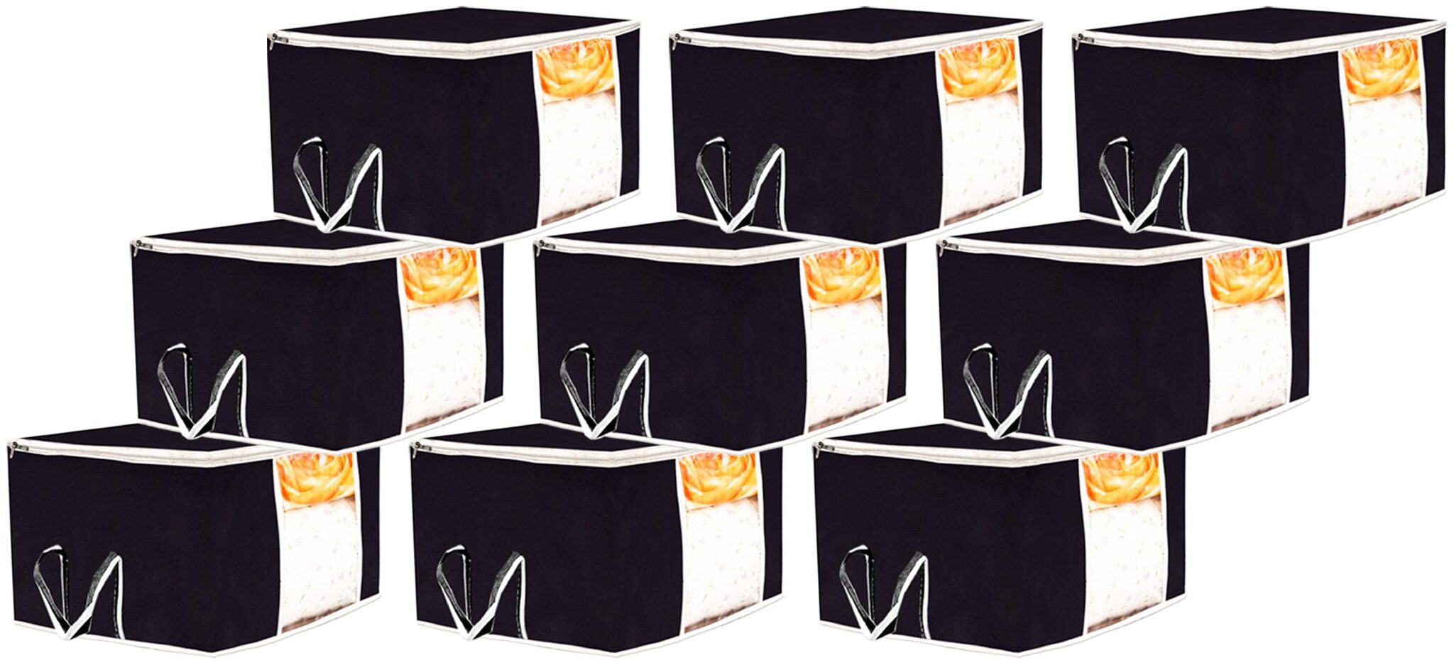 

Kuber Industries 9 pc Non Woven Underbed Storage Bag Storage Organiser Blanket Cover with Transparent Window Extra Large Black CTHH15550