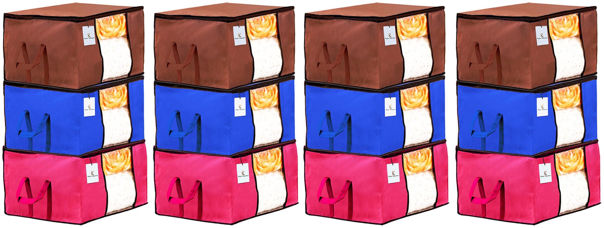 

Kuber Industries Underbed Storage Bag Storage Organiser Blanket Cover Set of 12 - Pink Royal Blue Dark Brown Extra Large Size CTHH14295