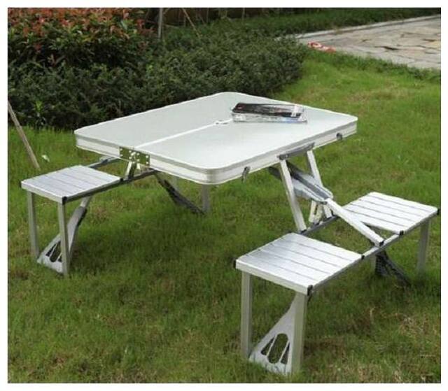 kudos New Heavy Duty Aluminium Portable Folding Picnic Table & Chairs Set With Multicolor Umbrella (pack of 1)