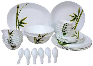 La Opala Fluted Green White Dinner - Set Of 33