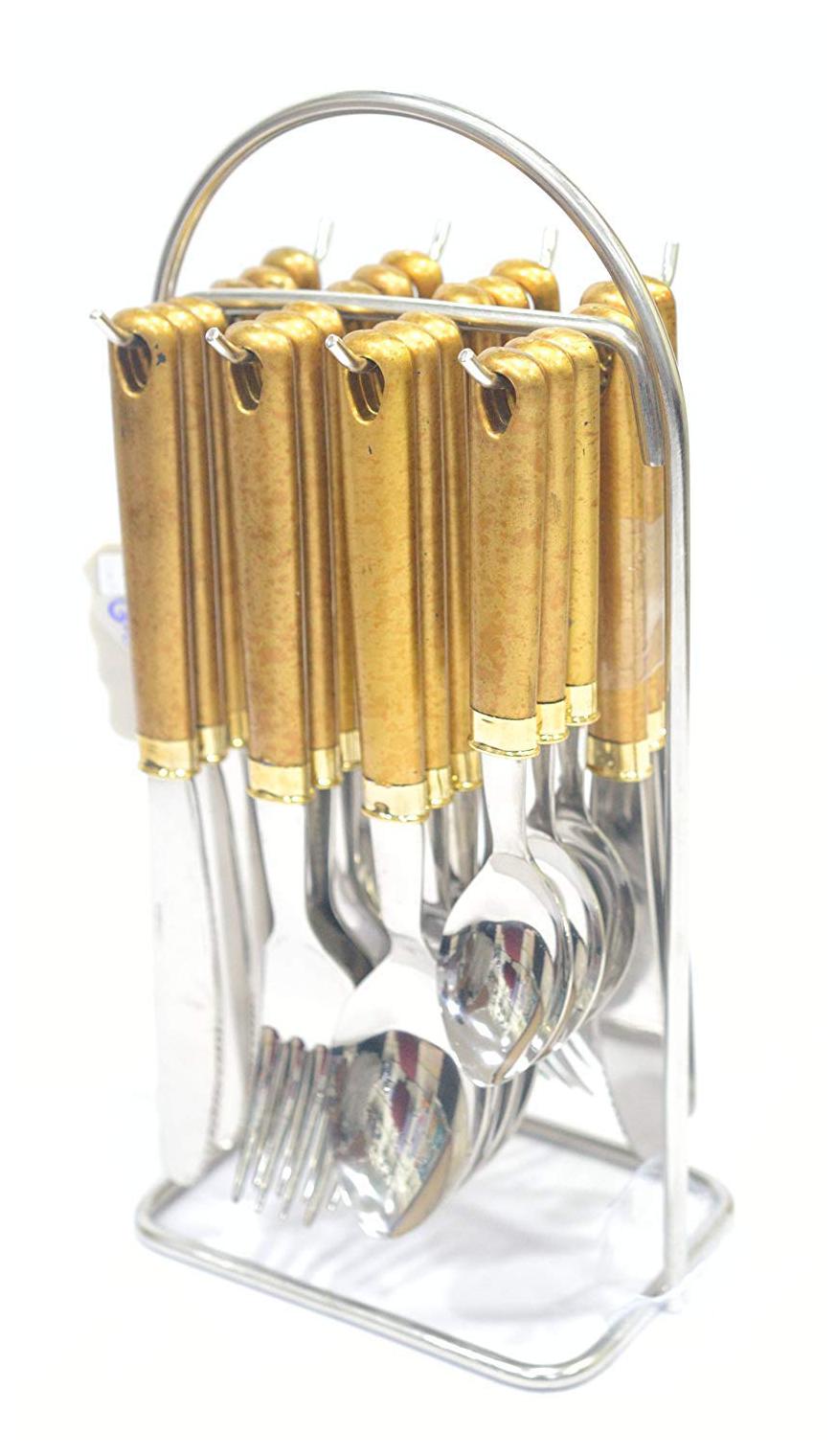 

Lacuzini Fantasy Crystal 24 pcs Granite Gold Design Stainless Steel Cutlery Set with Stand