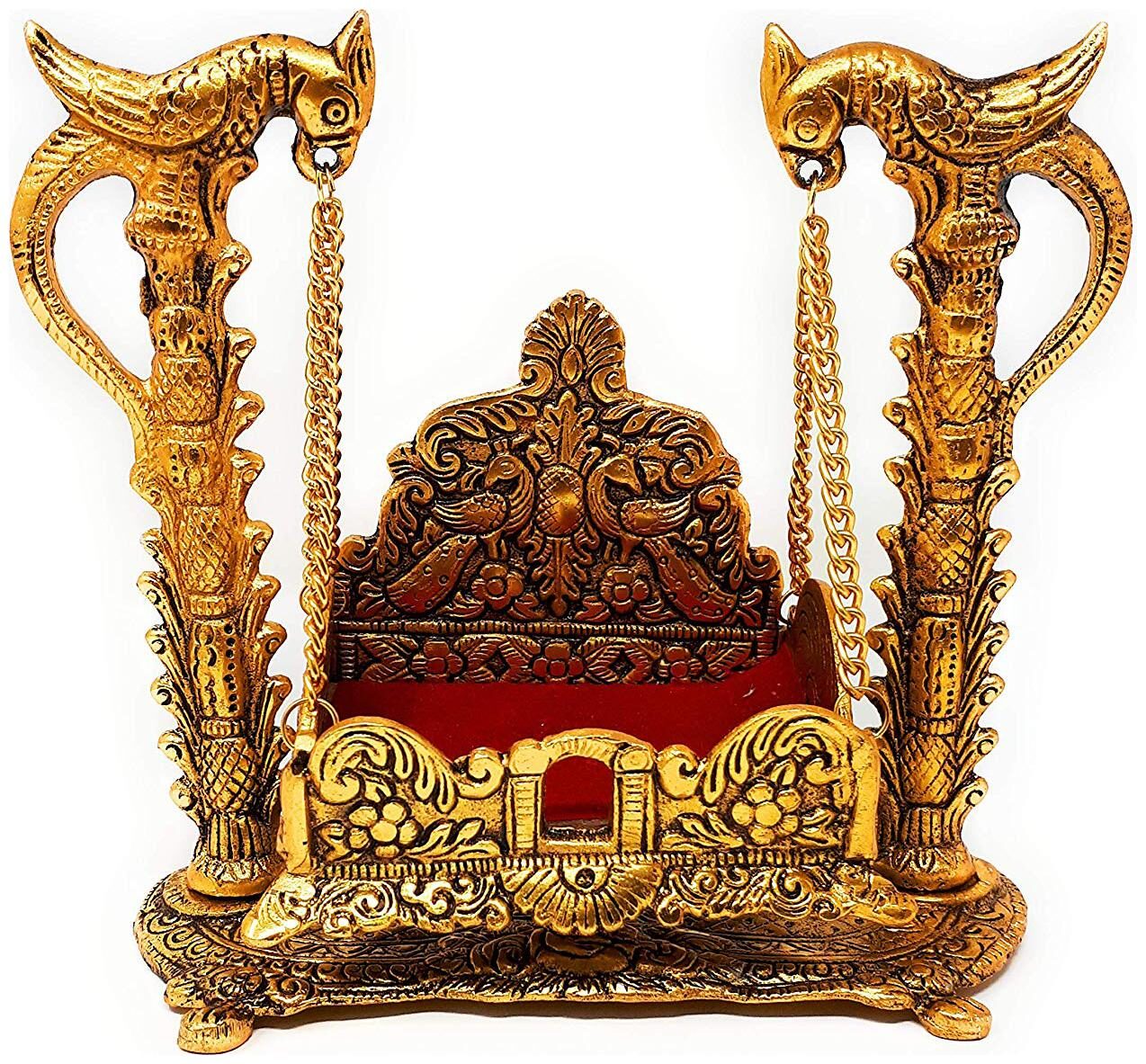 

Laddu Gopal Jhula in Golden Finish Two Parrot Holding Lord Jhula