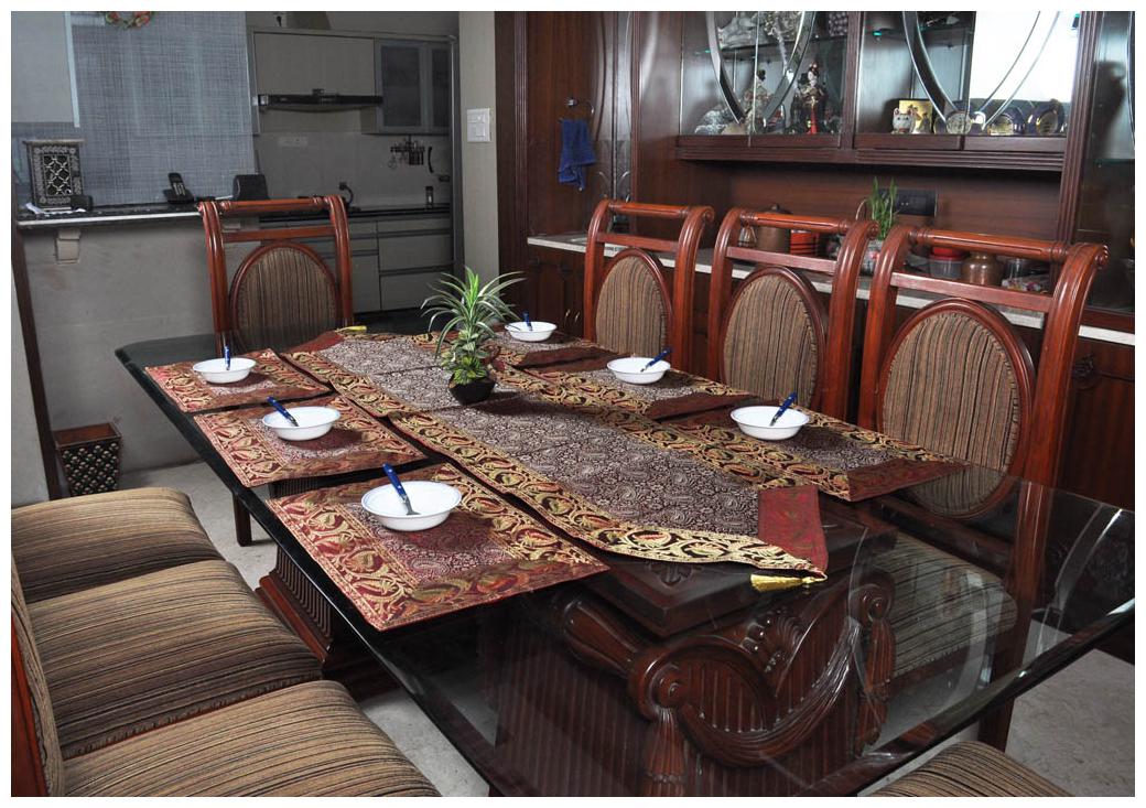 

Lal Haveli 6 Seater Placemats with Runner Silk House Decorative Gift Set of 7 pcs