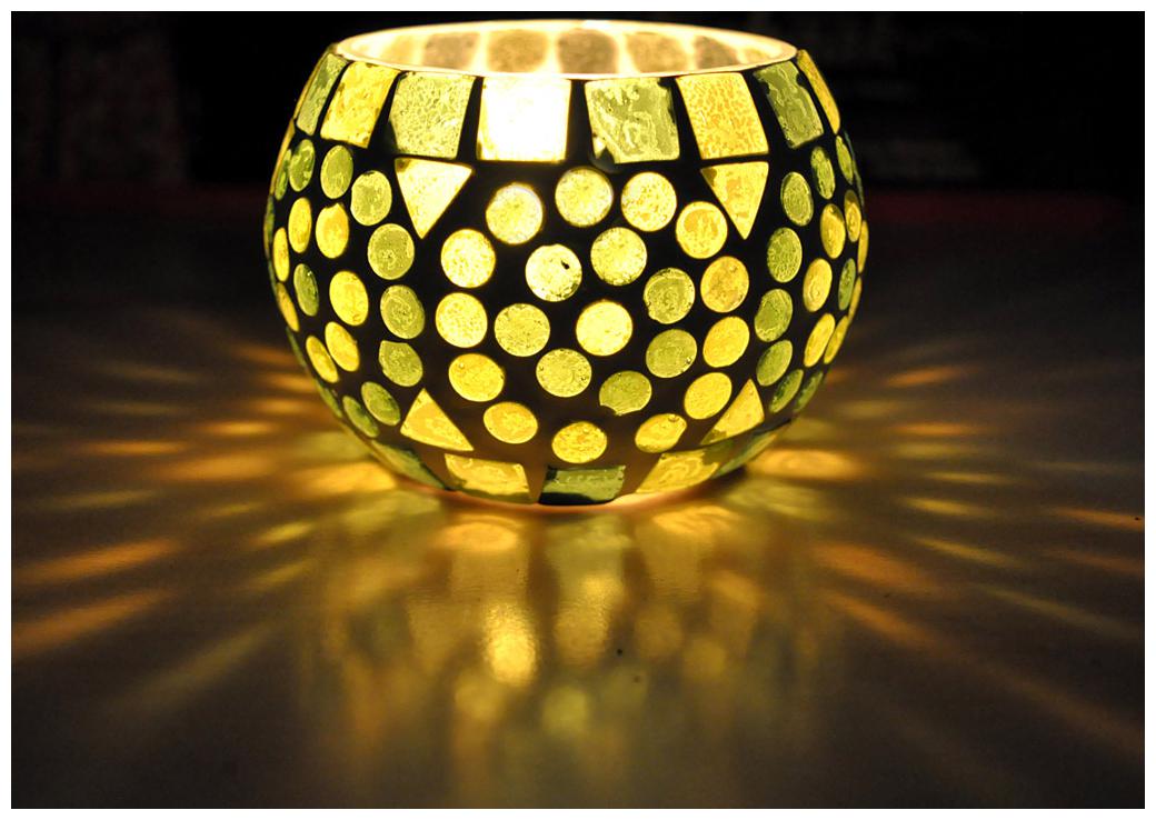 

Lal Haveli Glass Green Tea light holder