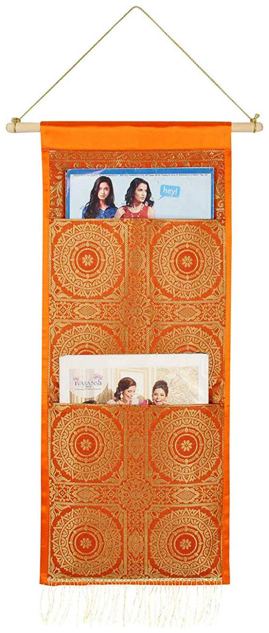 

Lal Haveli Classic Design Magazine Holder 2 Pocket Orange Color 24 x 10 Inch Housewarming Gift