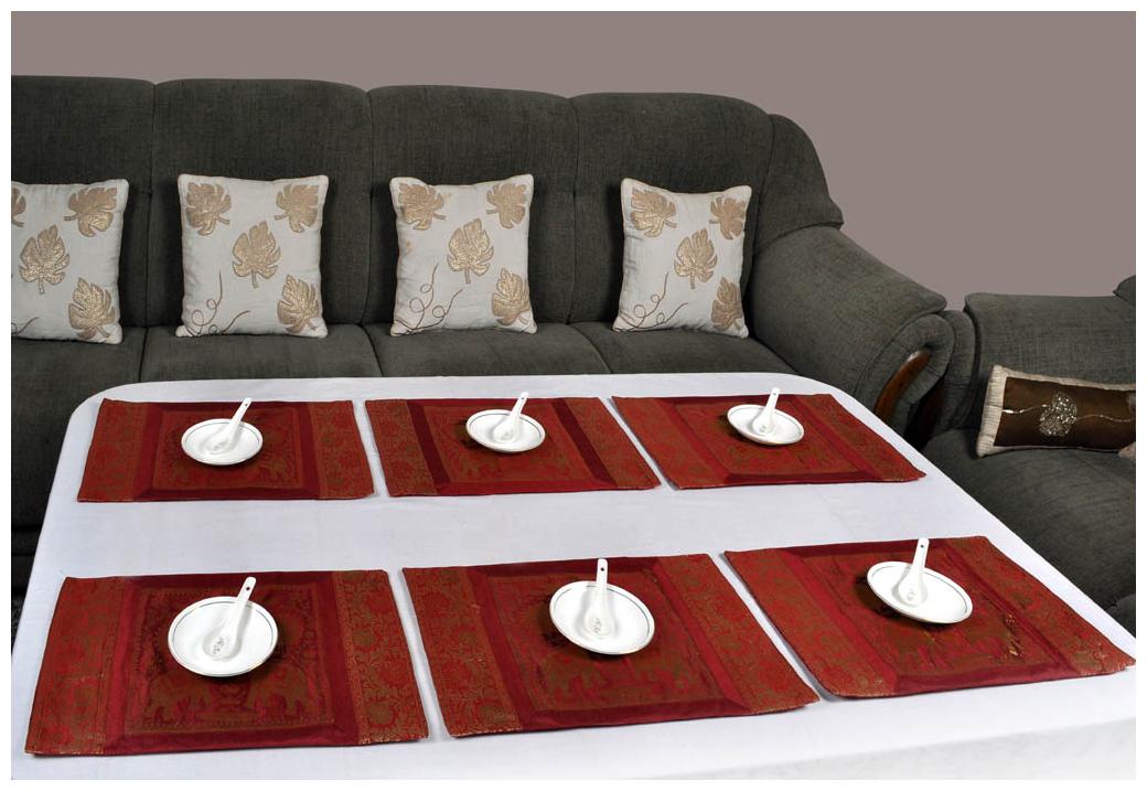 

Lal Haveli Dining Table Mat Set of 6 Royal Decoration Silk Placemats Set 12 X 18 inches