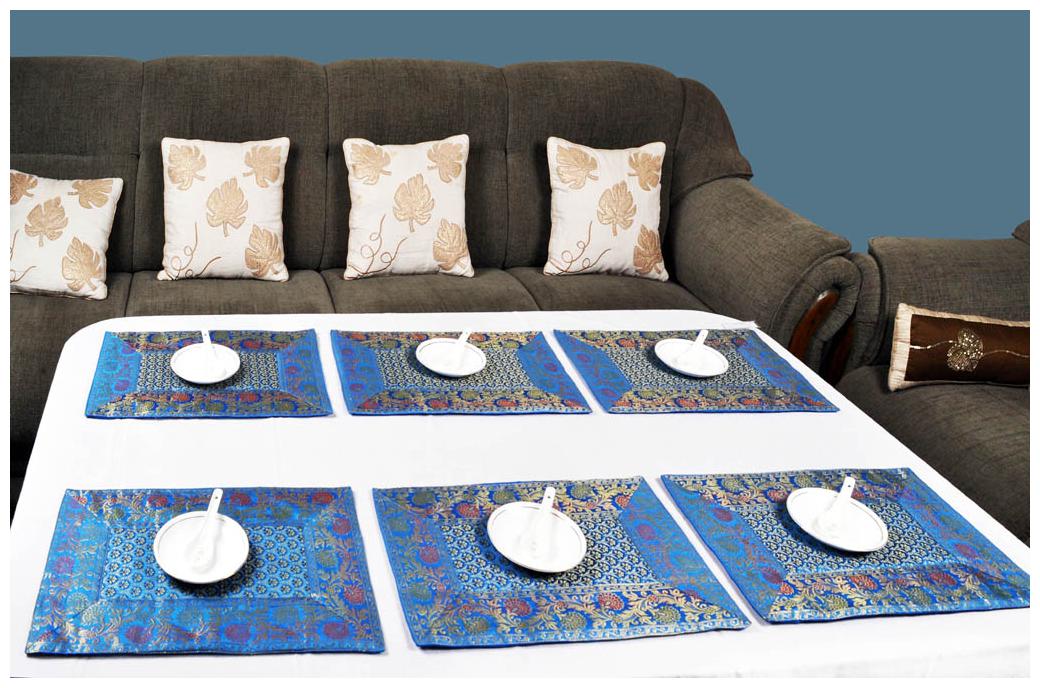 

Lal Haveli Dining Table Mat Set of 6 Banarsi Silk Fabric Kitchen Placemats 18 X 12 inches