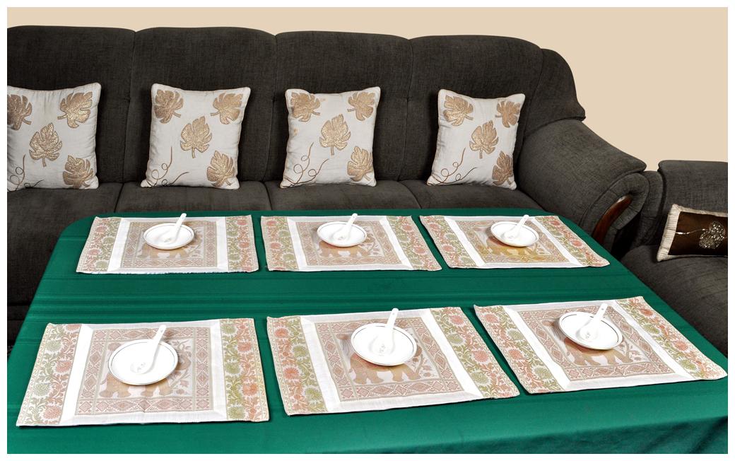 

Lal Haveli Dining Table Mat Set of 6 Silk Placemats Set Dining Table Mate Set 18 X 12 inches