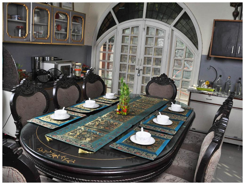 

Lal Haveli Dining Decorative Silk Fabric Table Runner Green Color with Matching Placemat