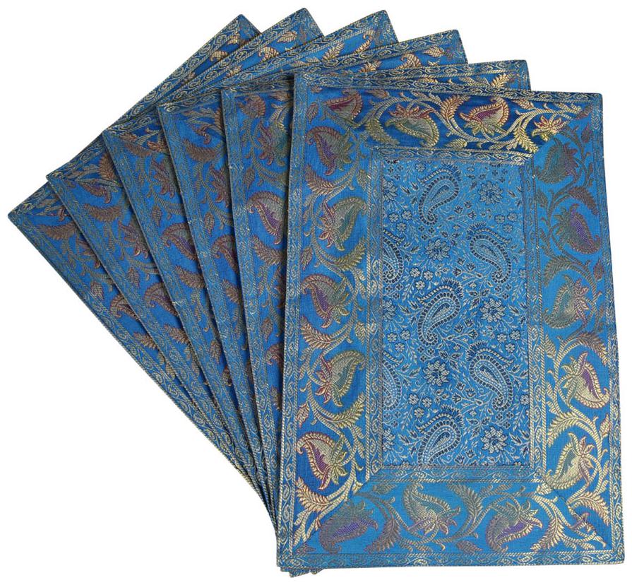 

Lal Haveli Dining Table Mat Set of 6 Banarsi Silk Fabric Kitchen Placemats 18 X 12 inches