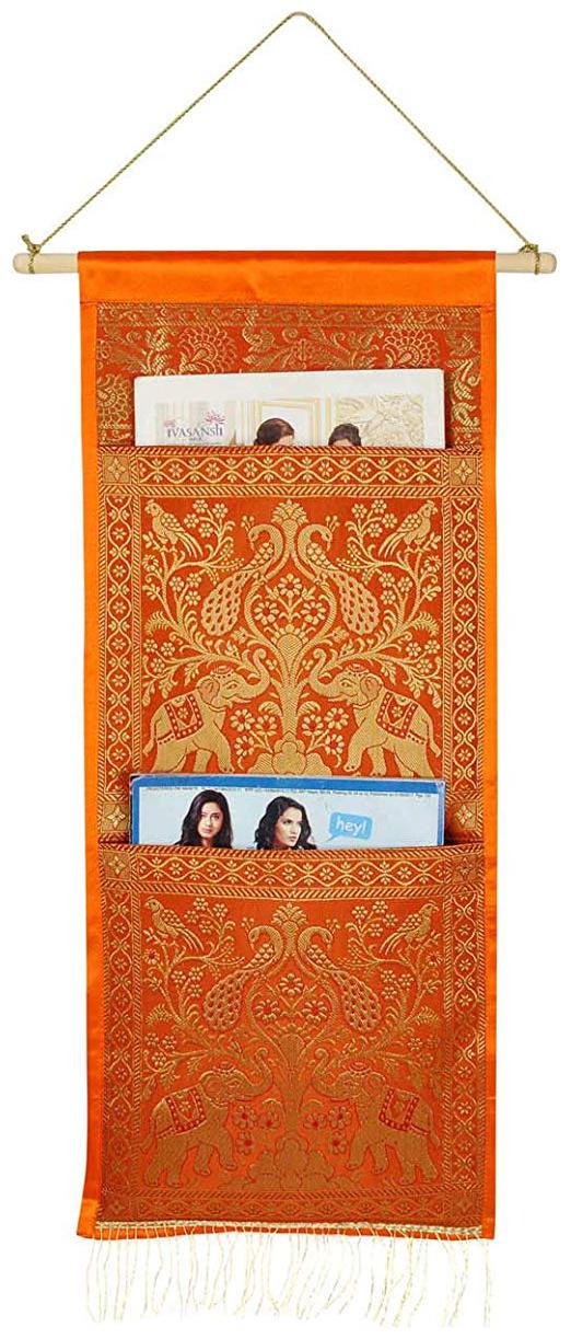 

Lal Haveli Ethnic Indian Elephant Design Wall Hanging 2 Pocket Organiser Orange Color 24 x 10 Inch