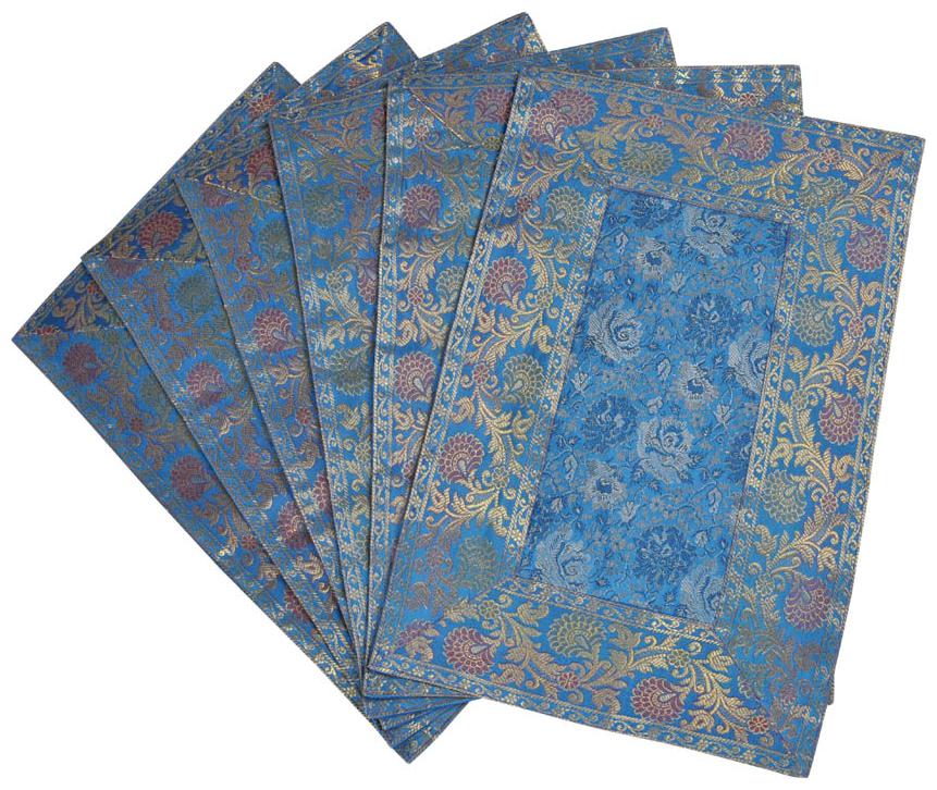 

Lal Haveli Golden Work Dining Table Mat Set of 6 Silk Placemats Set for Dining Table 18 X 12 inch