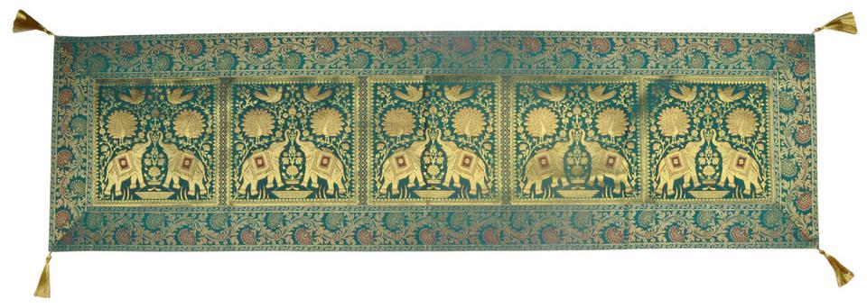 

Lal Haveli Green Color Elephant Design Dining Table Runner