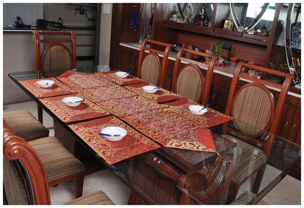

Lal Haveli Handmade Silk Table Runner Red Color with 6 pcs of Placemats