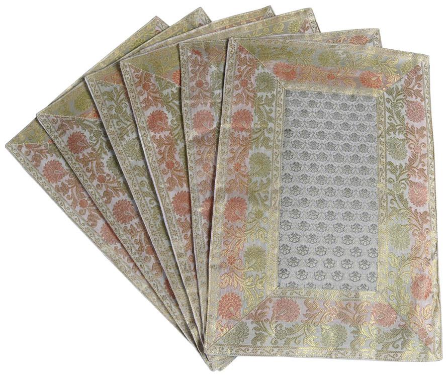 

Lal Haveli Home Decor Banarsi Silk Fabric Dining Table Mat Set of 6 Pcs Housewarming Gift 18 X 12 inches