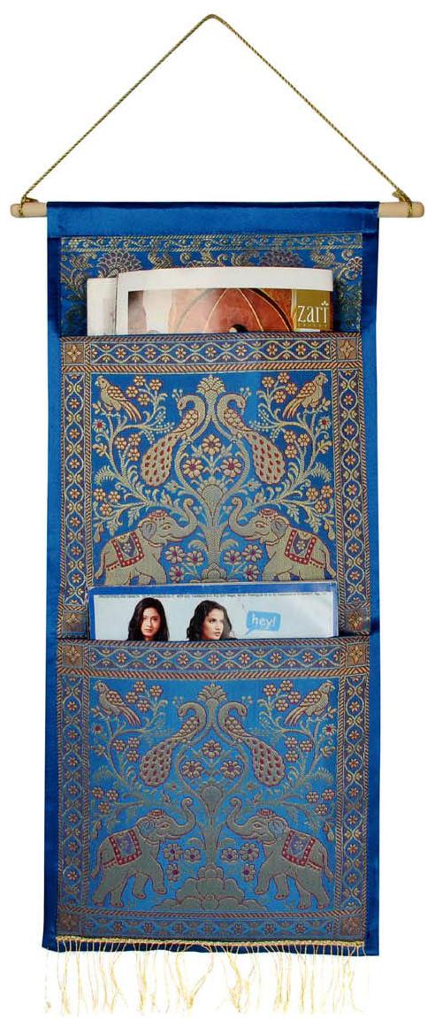 

Lal Haveli Handmade Classic Elephant Peocock Design Wall Hanging 2 Pocket Turquoise Color 24 x 10 Inch