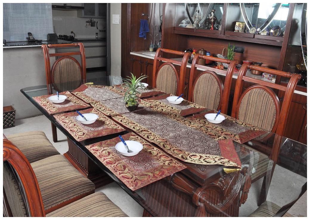 

Lal Haveli Handmade Silk Table Runner with 6 pcs of Placemats Wedding Gift