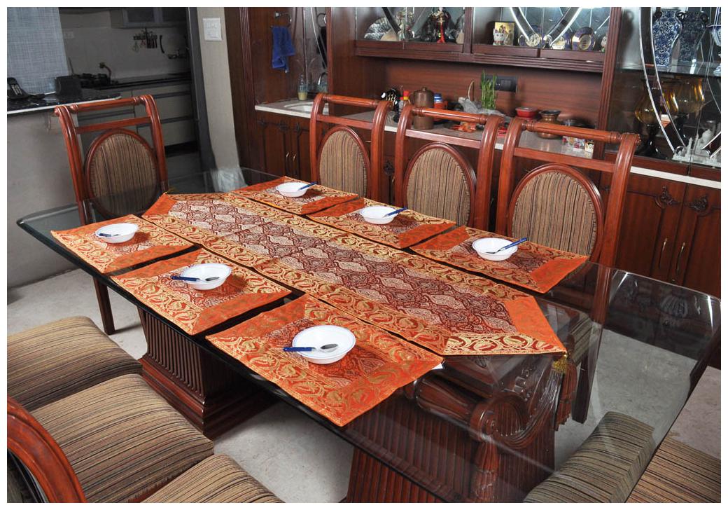 

Lal Haveli Home Decor Silk Table Runner Red Color with 6 pcs of Placemats