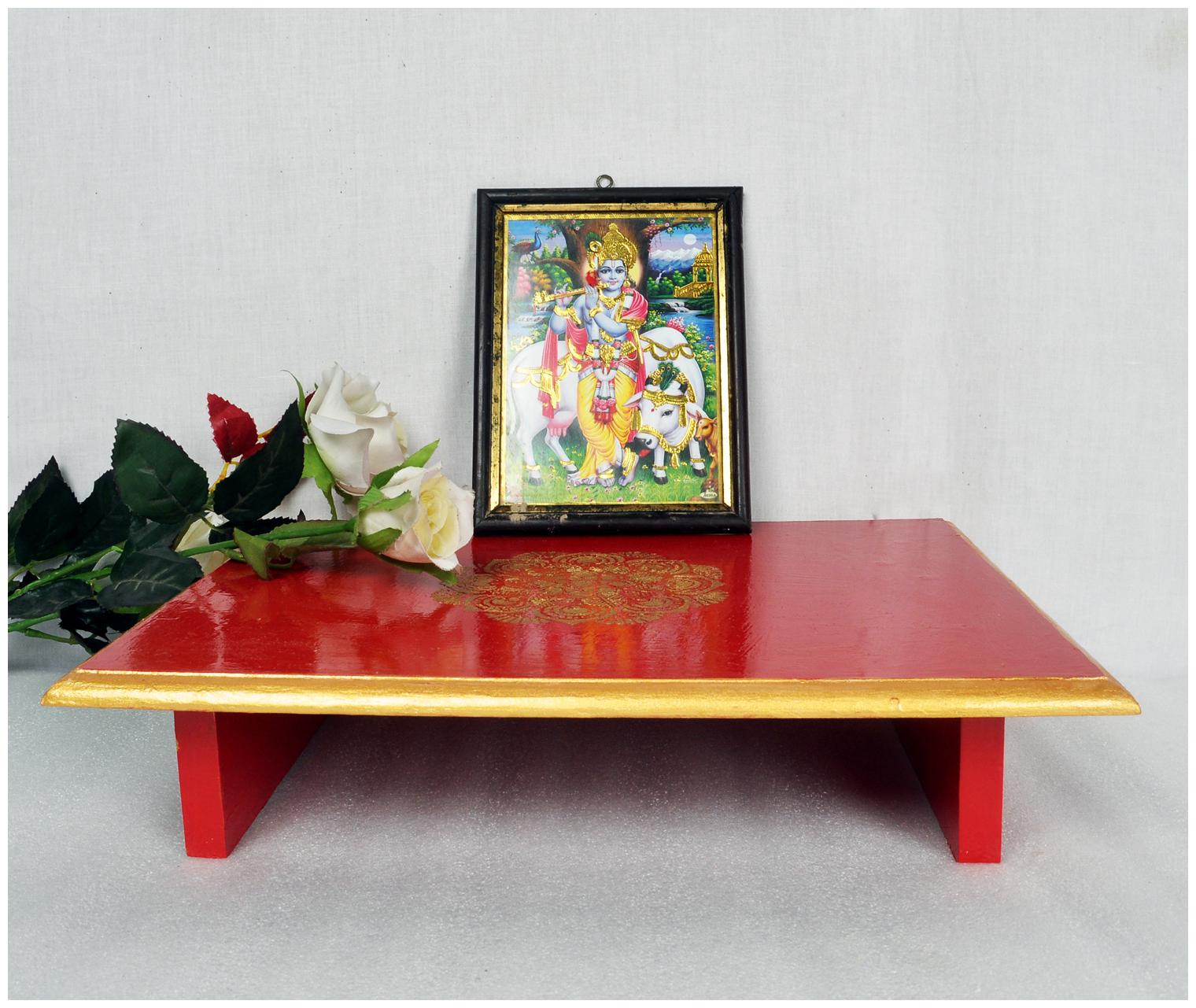 

Lal Haveli Home Decoration Wooden Diwali Decorative Red Color Pooja Chowki Patra