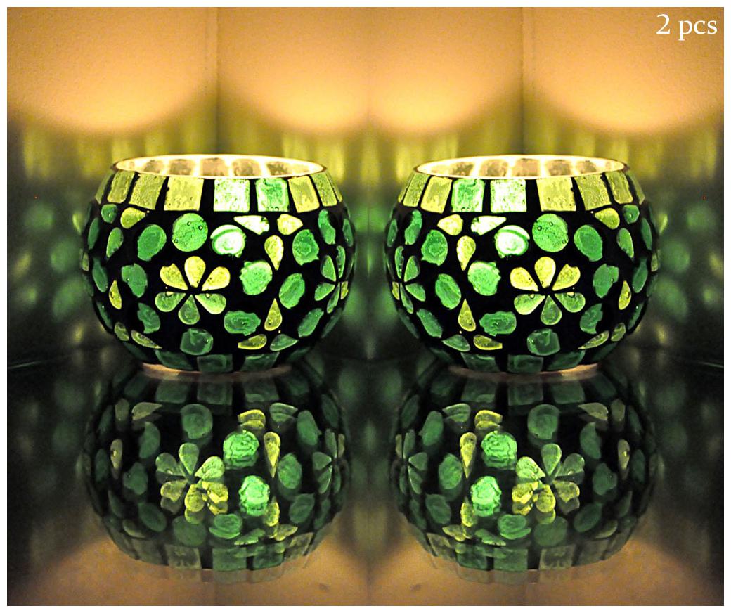 

Lal Haveli Glass Green Tea light holder