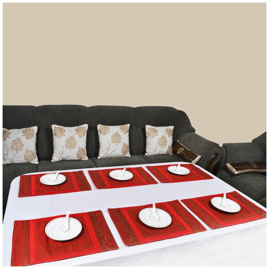 

Lal Haveli Kitchen Dining Room Decor Brocade Silk Mat Set of 6 Placemats 18 x 12 inches House Gift