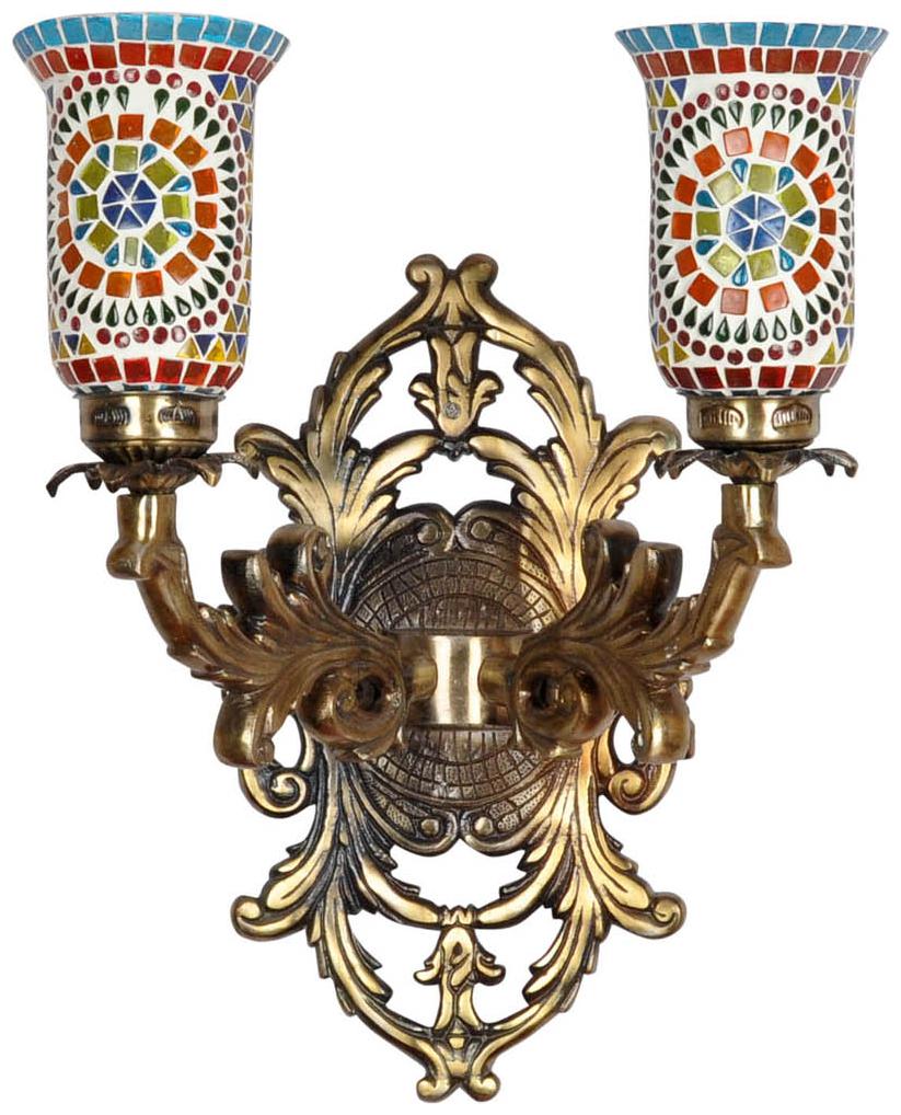

Lal Haveli Modern Mosaic Glass Metal Fitting Sconces Multi Color Wall 2 Light for Diwali Decor 19 x 16 inch