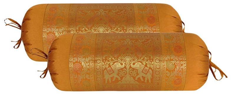

Lal Haveli Printed Silk Gold Cushion Cover ( Regular Pack of 2 )