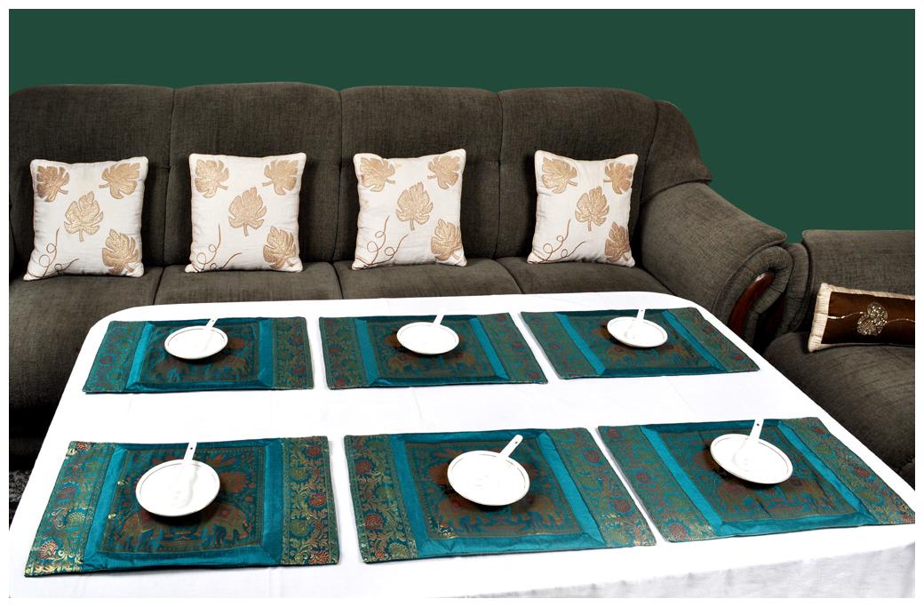 

Lalhaveli Home Furnishing Banarasi Silk Fabric Dining Table Mat Green -Set of 6 Pieces