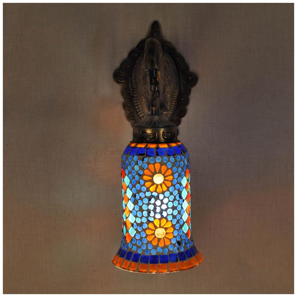 

Lalhaveli Indian Multi Color Mosaic Glass Elephant Fitting Down Wall Light Sconces Party Decoration 12 x 10 x 6 inch