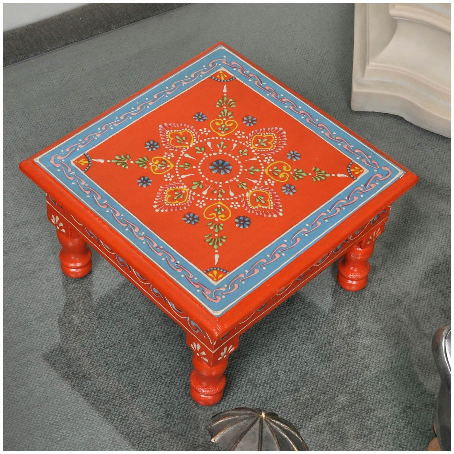 

Lalhaveli Orange Color Wooden Puja Chowki Stool for Diwali Decoration Bajot Gift