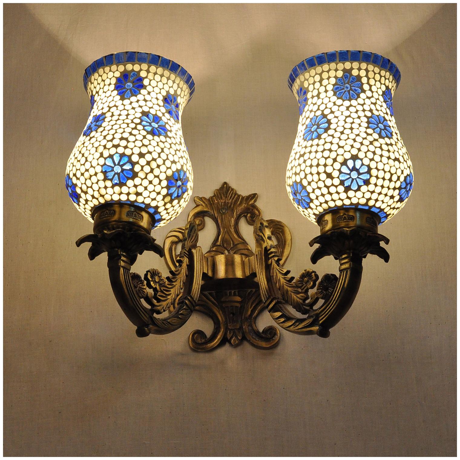 

Lalhaveli White Color Mosaic Glass Sconces Retro Wall 2 Lights Lamp for Living Room Decor Lamps 12 x 9 x 6 inch