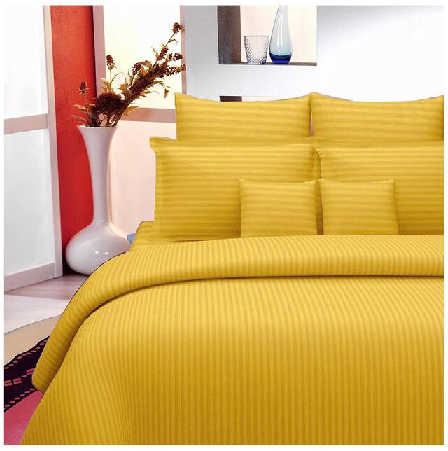 Lali Prints Cotton Striped King Size Bedsheet 220 TC ( 1 Bedsheet With 2 Pillow Covers , Yellow )