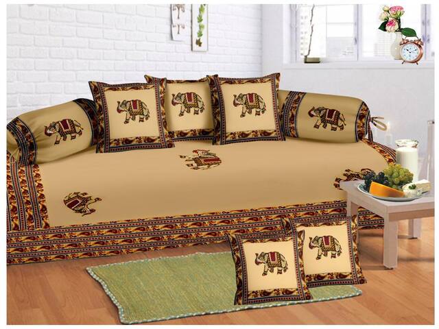 Lali Prints Cotton Embroidered Single Size Diwan Sets - Pack of 8