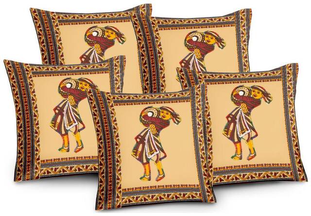 Lali Prints Patch work Light  Embroidery Ethical Print Cushion Cover Set of 5