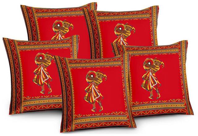 Lali Prints Patch work  Embroidery Ethnic Print Cushion Cover Set of 5