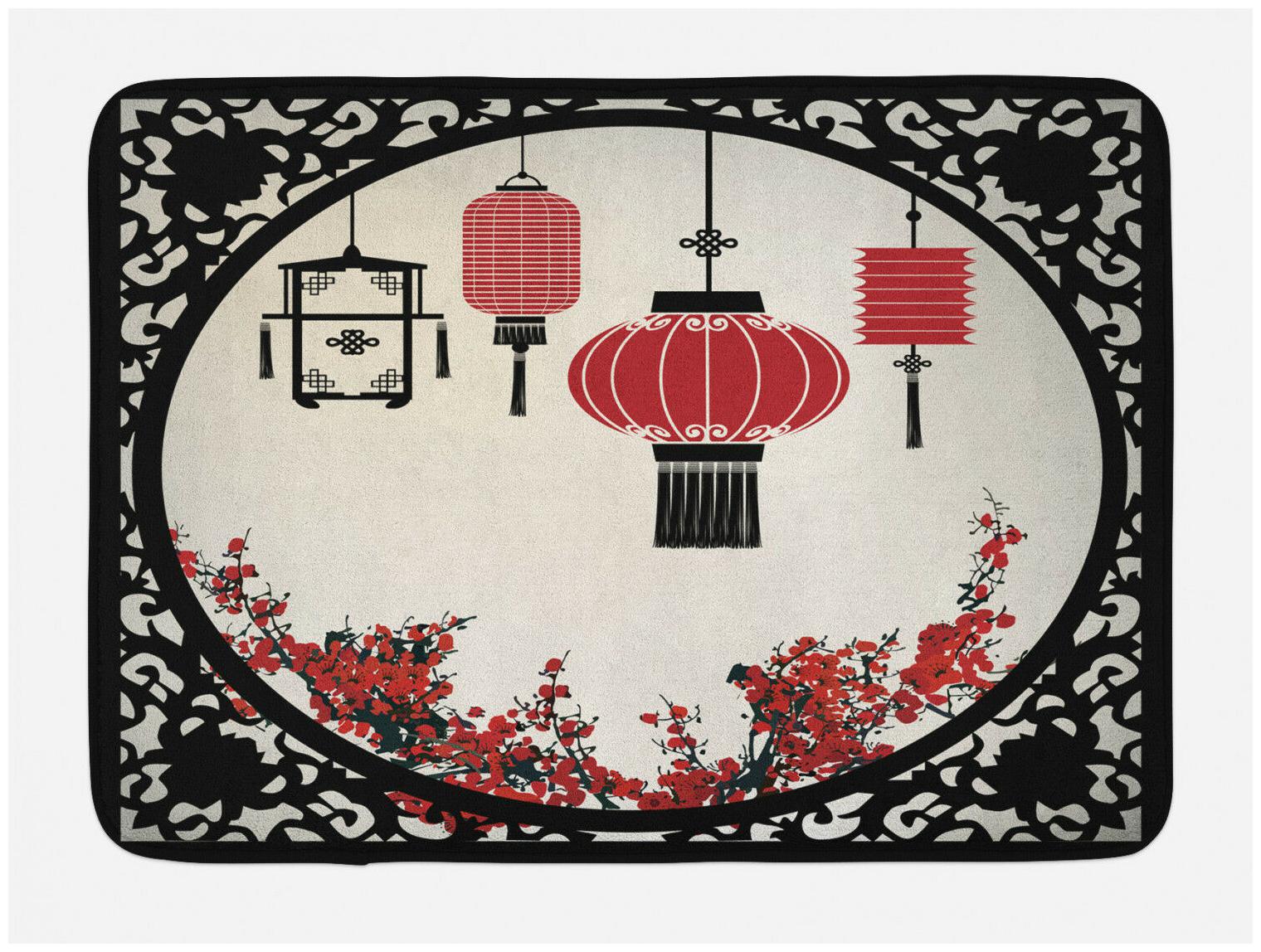 

Lantern Bath Mat Japanese Sakura Blossom Non-Slip Plush Mat 29 5 X 17 5 Inches
