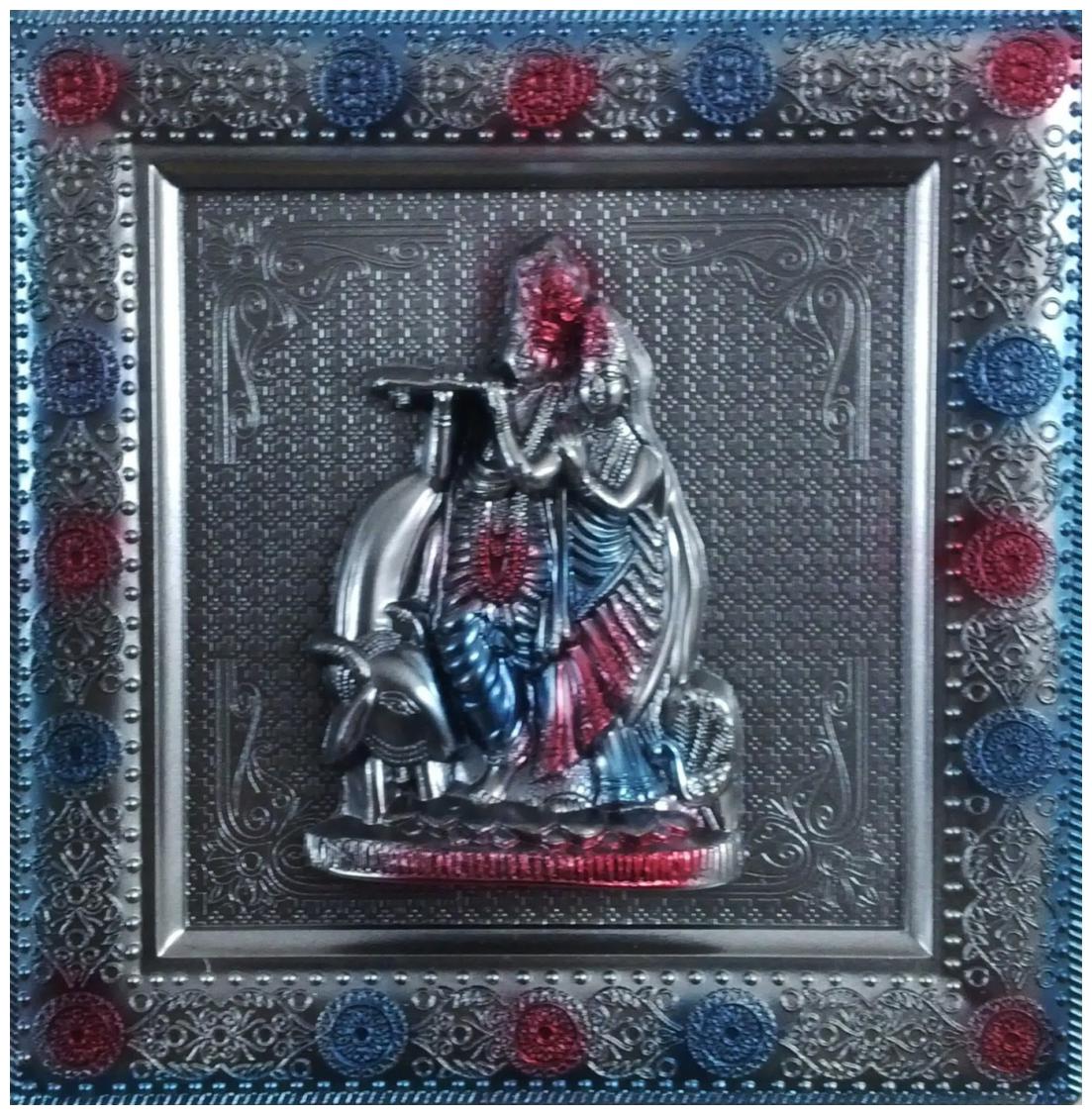 

Laps of Luxury - Radha Krishna God Idol Silver and Blue color wall hanging Photo Frame25 4 cm (10 inch) x 25 4 cm (10 inch)