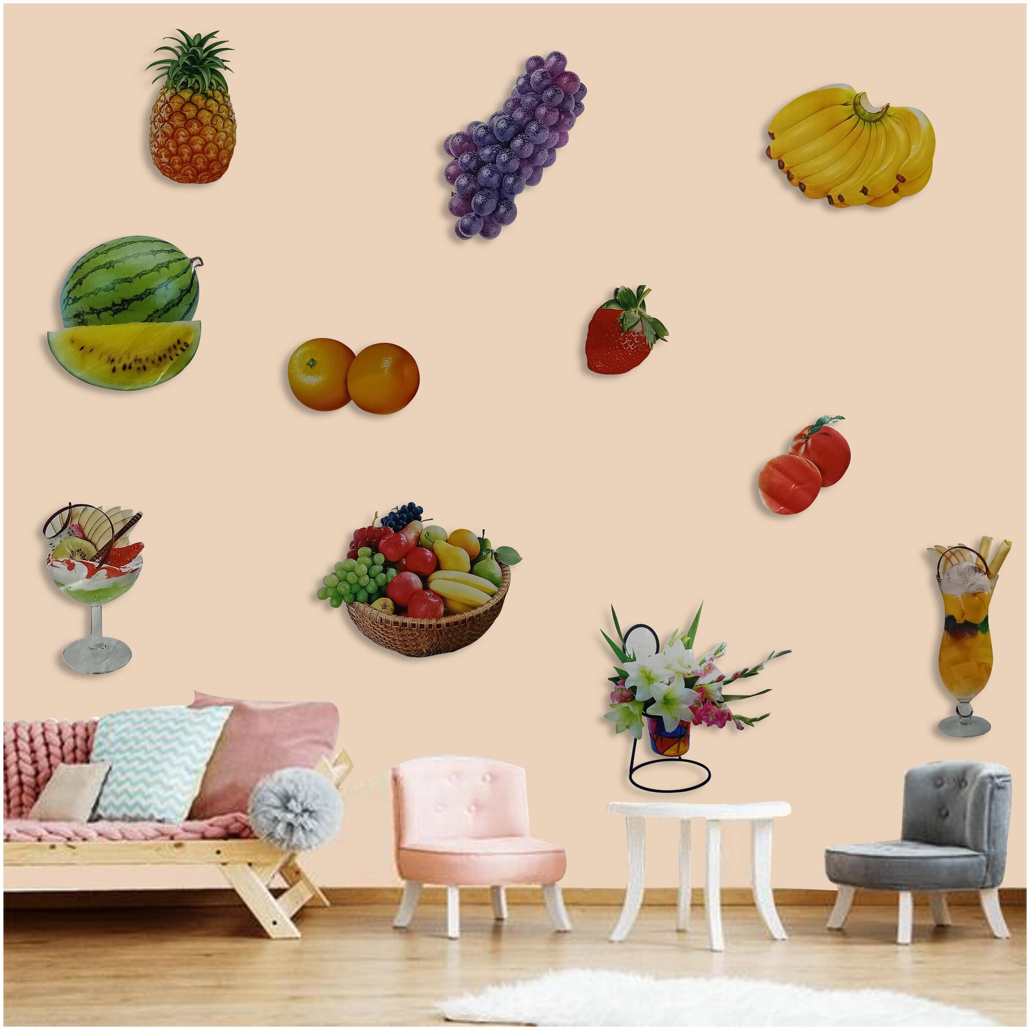 

LARBENZ Fruits With Flowers Wall Sticker PVC (Set of 1)