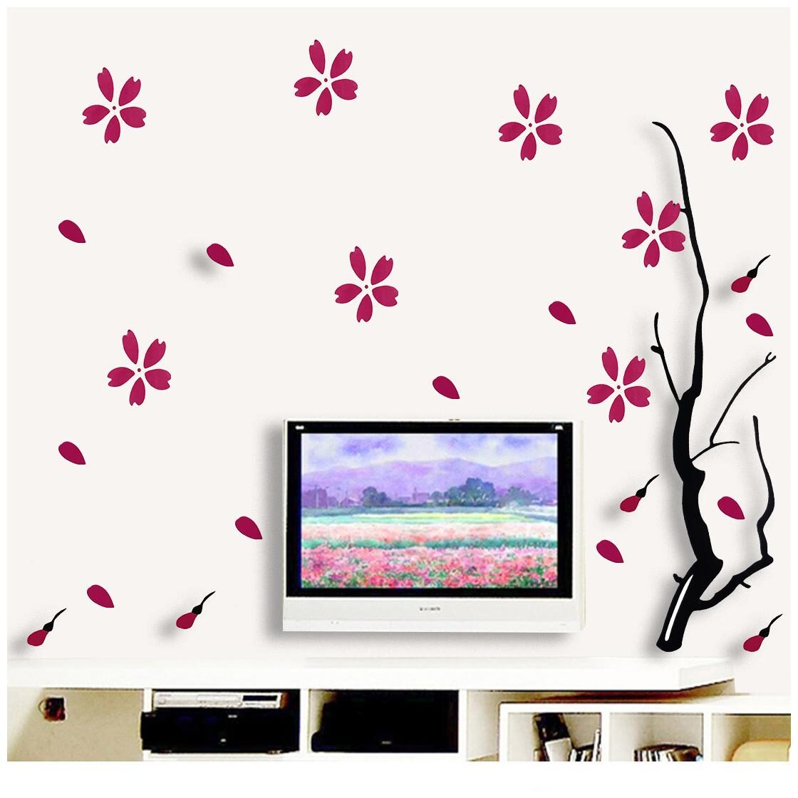 

Larbenz Pink Flower With Black Sparrow Wall Sticker