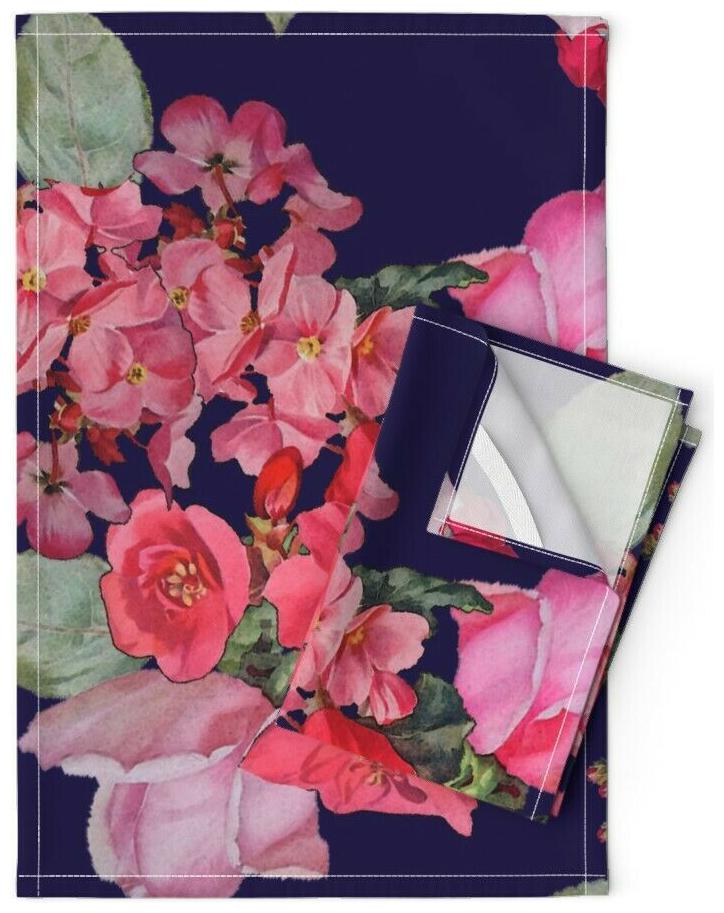 

Large Floral Scale Big Flowers Linen Cotton Tea Towels by Roostery Set of 2