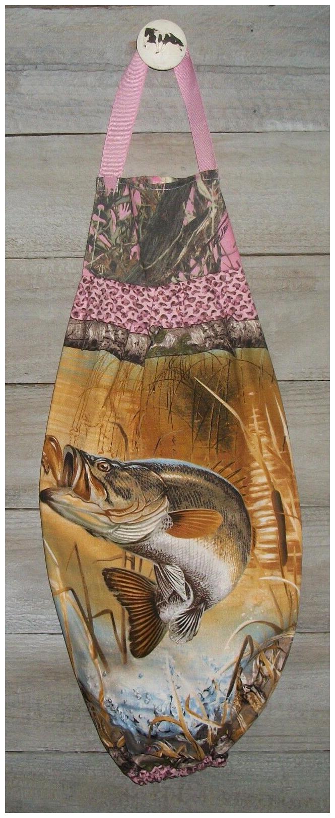 

Large Mouth Bass Lure Cattails Realtree Lake Grocery Bag Rag Sock Holder