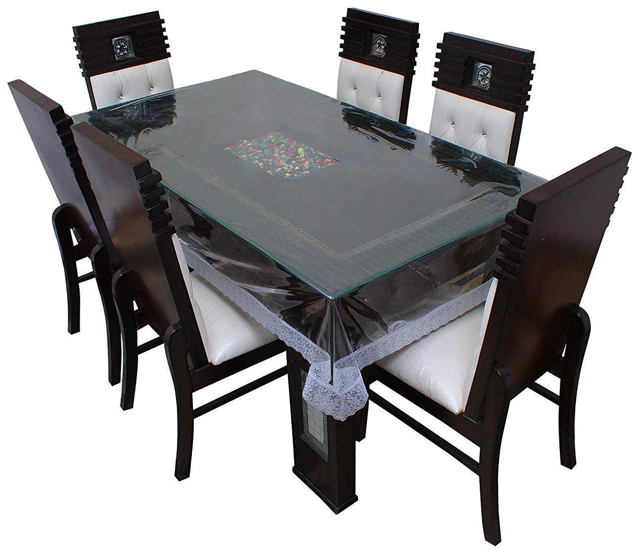 

LAVIMO PVC transparent dinning table cover silver border 6 seater