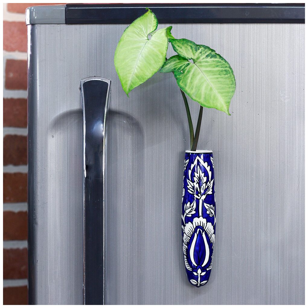 

Lazy Gardener Magnetic Hydroponic Planter with Cleaning Brush Unique Ceramic Fridge Magnet - Handmade Handpainted - Navy blue White (Set of 1)